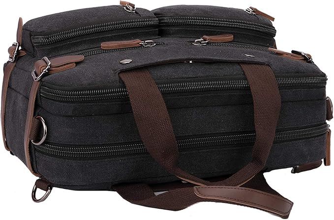 CROCOD 3 In 1 Canvas Convertible Laptop Bag for Men Women, 17.3 inch Laptop Messenger Bag Work Briefcase, Computer Shoulder Bag for Travel Business Office (17.3 Inch, Black) | 3 In 1, Multi-pocket