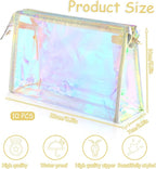 BESARME 10 Pcs Holographic Makeup Bags, Clear PVC Makeup Bag Iridescent Pouch Portable Zippered Toiletry Bag Waterproof Cosmetic Bags Bathroom Vacation Party Favors