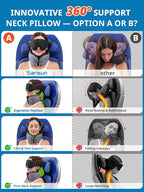 SARISUN Neck Pillow Airplane,Travel Pillow with Strap,Combo 3D Eye Mask for Sleep,Dual-Density Supportive Foam Travel Neck Pillow for Airplane Flights,Car Road Trip Travel Essentials Black