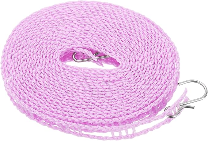 uxcell Portable Clothesline, 16.4ft Nylon Windproof Non-Slip Washing Line Rope for Courtyard Outdoor Travel Camping Laundry Drying, Purple