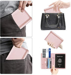 WALNEW Passport Holder for Travel, RFID Passport Cover Wallet for Women Men, PU Leather Passport Book Card Holder Case with Pen (Elastic Band Closure, C-Rosegold)
