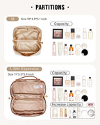 EACHY Travel Makeup Bag, Large Capacity Cosmetic Bag for Women, Waterproof PU Leather, Flat Open Portable Toiletry Bag for Skincare, Brushes & Travel Essentials