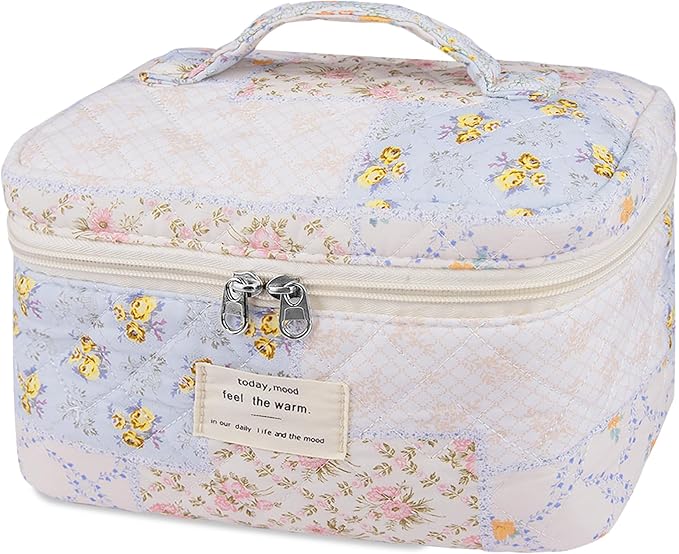 Gosect Large Makeup Bag, Cute Cosmetic Bag for Women Girls, Floral Coquette Aesthetic Toiletry Bag, Travel Make Up Organizer Bag (Ethnic style)