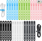 30 Pcs Silicone Cable Ties, Cord Organizer Ties, Cord Ties Reusable, Cord Wrap Cable Organizer 5Inch Cable Management (6 Color) Cbfoeyk