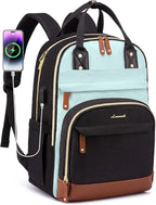 LOVEVOOK Laptop Backpack Women with USB Port Design,17.3 inch Waterproof Work Travel Backpack Computer Laptop Bag,Cute College Nurse Teacher Backpack Purse,Gifts for Women & Men,Black-Light Blue