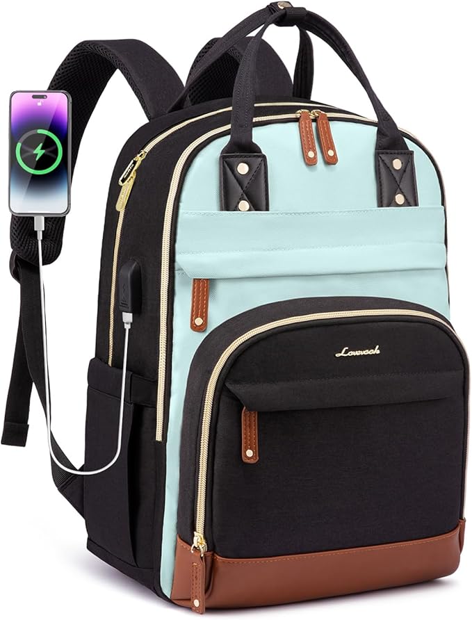 LOVEVOOK Laptop Backpack Women with USB Port Design,17.3 inch Waterproof Work Travel Backpack Computer Laptop Bag,Cute College Nurse Teacher Backpack Purse,Gifts for Women & Men,Black-Light Blue