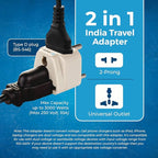 OREI World (USA, UK, China & More) to India (Type D) Travel Adapter Plug - 2 in 1 - CE Certified - RoHS Compliant - 2 Pack - White Color (DB-10-2PK)