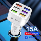 Amiss Car Charger Adapter, 6 USB Multi Port, Fast Charger, Include QC 3.0 and 5 Other Ports, Car Interior Accessories, Fit for iPhone 17/16/15/14/13Pro Max, Samsung, Android (White 1pc)
