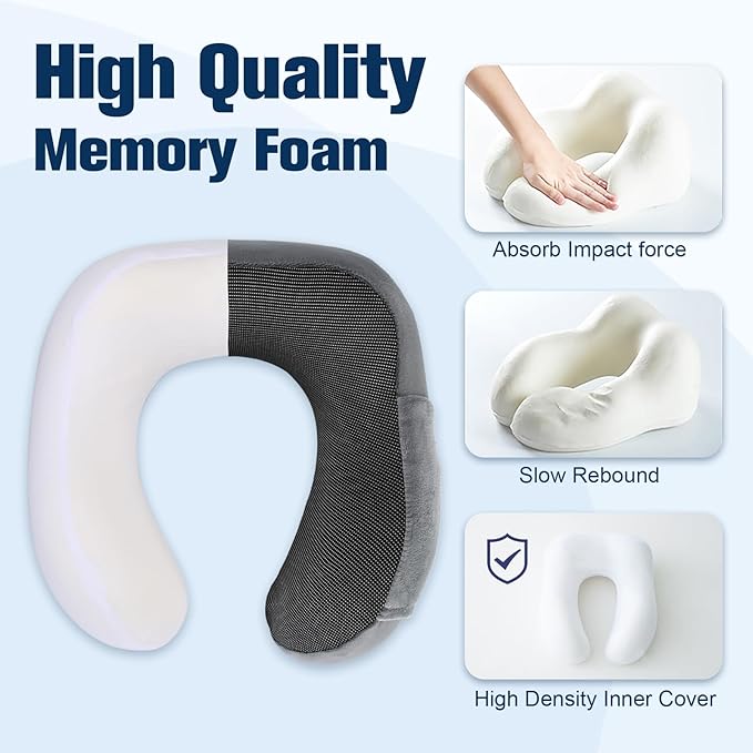 Cirorld Neck Pillow for Traveling, Travel Pillows for Airplanes,100% Pure Memory Foam Travel Neck Pillow, Adjustable Flight Pillow, Portable Plane Accessories with Eye Mask, Earplugs, Carry Bag