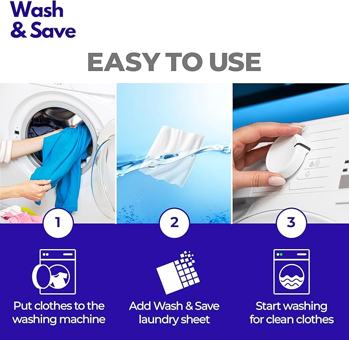 WASH & SAVE Laundry Detergent Sheets - 60 Loads / 30 Sheets | Plant-Based, Eco-Friendly, Hypoallergenic Liquidless Detergent | Perfect for Travel & Dorm - Lavender Meadow