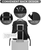 WONHOX Travel Backpack Women,Carry On Backpack Flight Approved 18x14x8 inches Bag Spirit Airlines Personal ltem,College Sports Hiking Rucksack Waterproof Casual Daypack Laptop Blackpack Men,Black