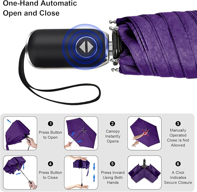 Compact Travel Umbrella for Purse - Flat Handle, Waterproof for Light Rain