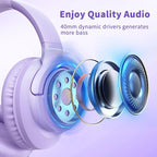 Botesty Sound Headphones Wired with Microphone, Over Ear Foldable 3.5mm Plug in Headphones with 4.9ft Tangle-Free Nylon Cord for Tablet, Laptop, MP3/4, School, Airplane Travel (Purple)
