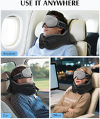 YFONG Travel Pillow for Long Flight Airplane, Head Strap Combo with 3D Contoured Sleep Eye Mask, Neck Pillow for Travel Essential, 360° Support Memory Foam Headrest, Prevent Bobbing, Drawstrap - Grey