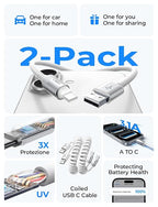 LISEN Coiled USB C Cable, 2 Pack for Android Auto & CarPlay Cable, Short USB A to USB C Cable Compatible with iPhone 17/16/15, Samsung Galaxy S25/S24/S23 A15/A14, Google Pixel 9/8, White 4FT
