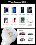 3-Port 70W Fast Car Charger for iPhone 14 13 12 11 Pro Max Plus Mini SE XR XS X 8 7 6, iPad, 2Pack USB Carplay Cord &Lightnings Charging Cable and USB-C&A Car Charger Adapter Cigarette Lighter