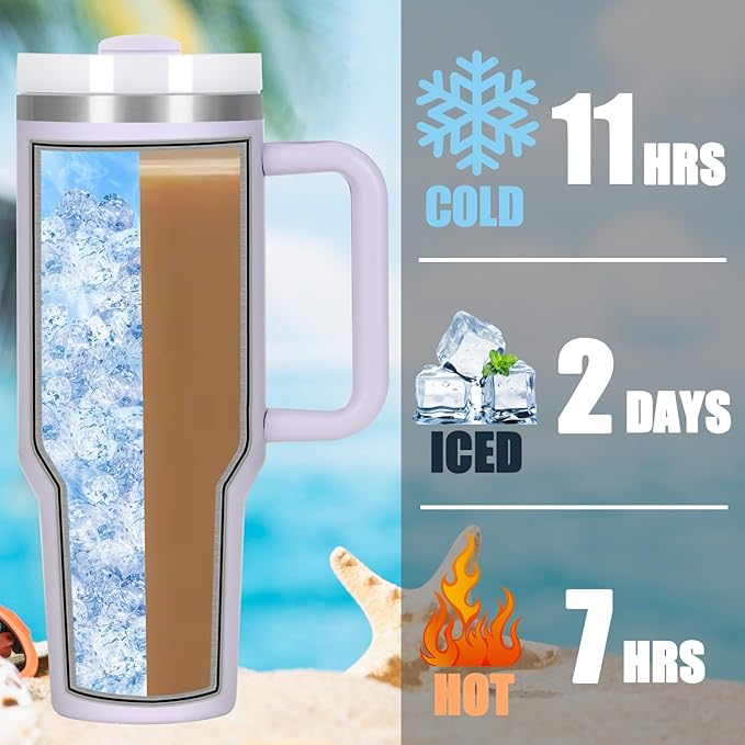 4 Pack 40 Oz Tumbler with Handle Bulk, Double Wall Vacuum Insulated Stainless Steel Tumbler with Lid and Straw, 40 oz cup with Silicone Spill Proof Stopper Set (Purple)