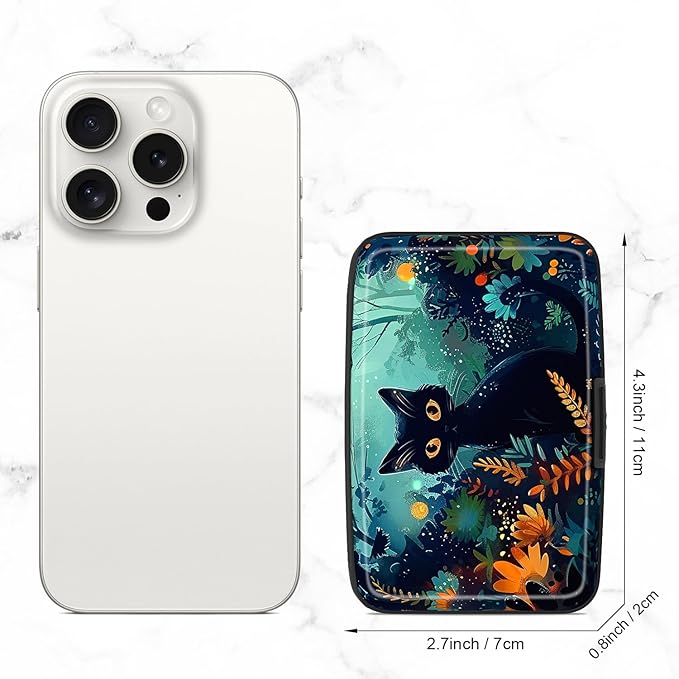 Credit Card Holder, Mini Aluminum Card Wallet RFID Blocking Slim Metal Hard Card Case for Women Men, Pretty Cat