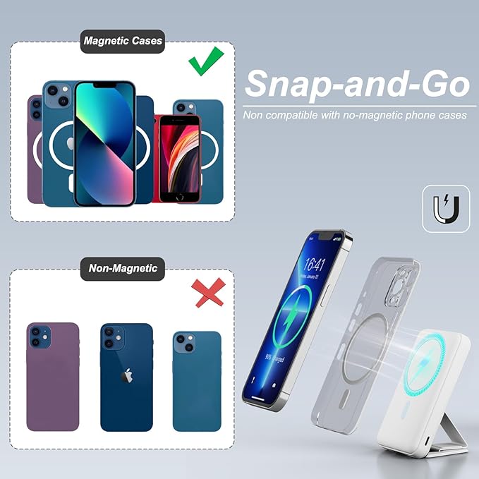 AOGUERBE for Magsafe Power Bank, 10000mAh Foldable Wireless Portable Charger with LED Display, 3 in 1 Magnetic Battery Pack with 22.5W Fast Charging for iPhone 17/16/15/14/13/12 Pro/Pro Max/Plus/Mini