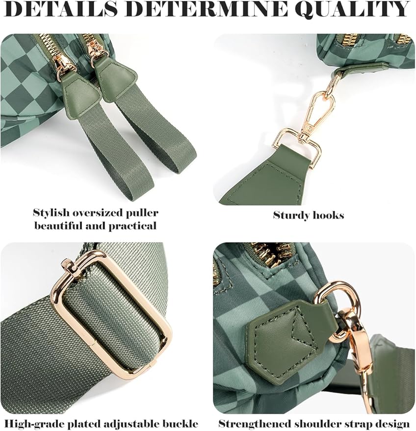 Black and White Checkered Crossbody Bag Bum Bag for Women,Spacious Checkered Purse Fanny Packs Belt Bag
