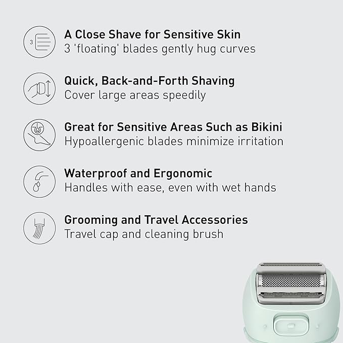 Panasonic Electric Bikini Trimmer, Women's Waterproof, Full-Body Cordless Electric Razors for Women with Bikini Attachments, 3 Hypoallergenic Blades, for Travel, Shower and Everyday Use - ES-AWL6AG