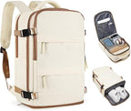 coofay Large Travel Backpack Carry on Flight Approved Mochila De Viaje Personal Item Travel Bag Backpacks for Men Women Carry on Backpack for Airplanes 18x14x8 Inches Travel Bag Beige with Brown