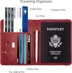 WALNEW Passport Holder for Travel, RFID Passport Cover Wallet for Women Men, PU Leather Passport Book Card Holder Case with Pen, Travelling Essentials for Flying