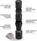 VSSL - Nest Pour Over Coffee Kit | Coffee Maker for Camping | All-In-One Travel Pour Over | Transportable Dripper, Two 10oz Stainless Steel Travel Mugs | Compact Storage & Adventure Ready | Black