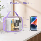 Wedama TSA Approved Toiletry Bag, 2 Pack Clear Makeup Bags with Handles, Quart Size PVC Clear Cosmetic Bags for Women and Men, Carry on Airport Airline Compliant Bag, Purple
