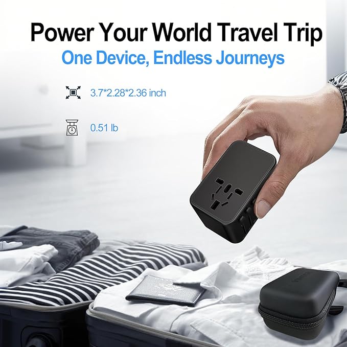 JMFONE Universal Travel Adapter with GaN 100W,International Power Plug Adapter 5 Port [4*USB C+1*USB A] and Multi 2500W AC Sockets, All-in-one Travel Outlet Plugs for 200+ Countries