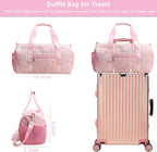 Gym Travel Duffle Bag for Girls - Gymnastics Sports Dance Bag with Shoe Compartment & Wet Pocket Kids Travel Bag Teens Weekender Sleepover Carry On Bag