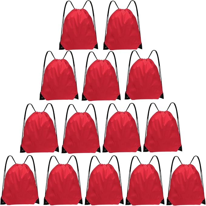 Grneric Drawstring Bags Bulk 14 Pcs Drawstring Backpack Bulk Cinch Bag Sackpack for Men Women Gym (Red)