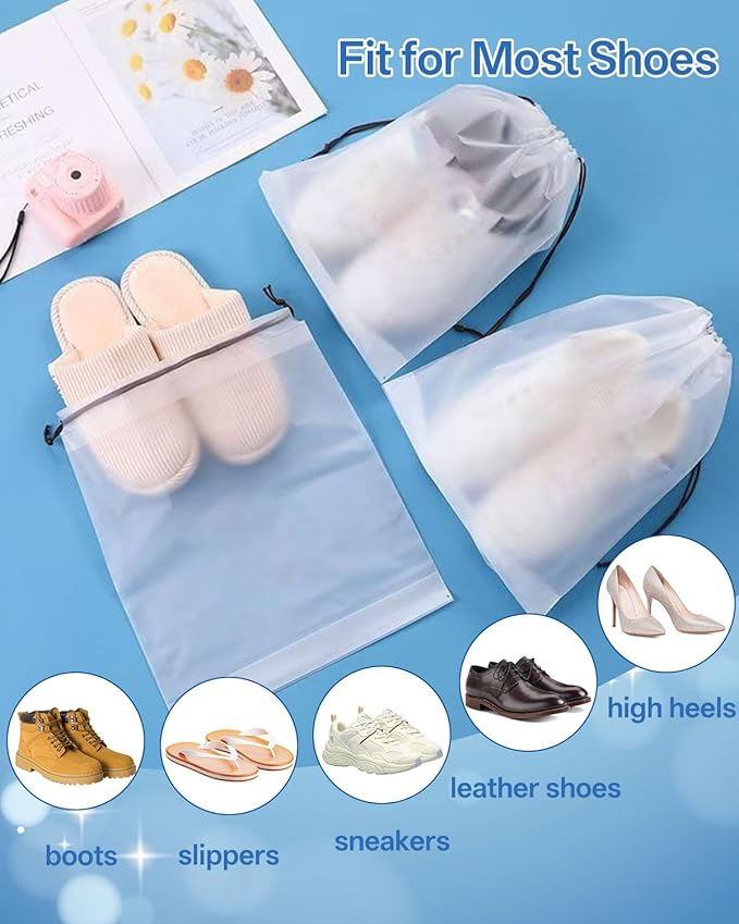 Teskyer 20 Pack Shoe Bags for Travel – Transparent, Waterproof, Portable Shoe Storage for Packing (15.7" x 11.8") – Travel Essentials for Men & Women