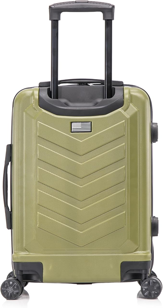US ARMY Fox 20 inch Carry-On Hardside Luggage with Spinner Wheels | Lightweight Small Suitcase for Travel | Chevron Icon, Gel Handle, Side Studs, Retractable Trolley, Heavy Duty | Olive Drab