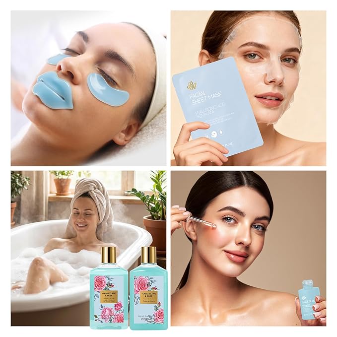 25 Pcs Mother's Day Gift, Bath & Body Gift Basket Set for Women, Skin Care Set, Self Care Spa Gift Basket, Cosmetic Bag, Necklace, Bath Bomb, Christmas, Valentine's, Birthday, Wife, Mom