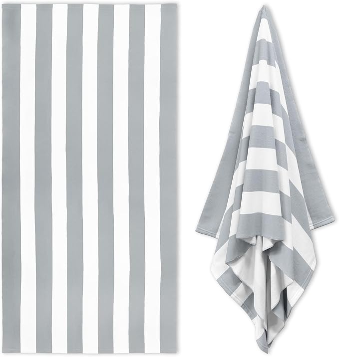HENBAY Large Oversized Beach Towel - 35 x 70 Inch Microfiber Pool Towel, Grey Striped Quick Dry Cabana Swim Towel