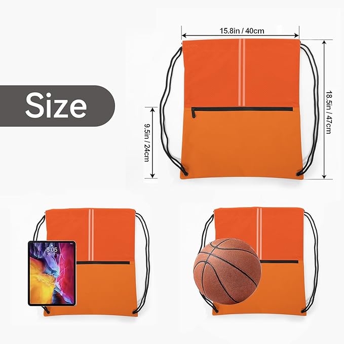 Drawstring Backpack Large Sports Draw String Bag for Women and Men (Orange)