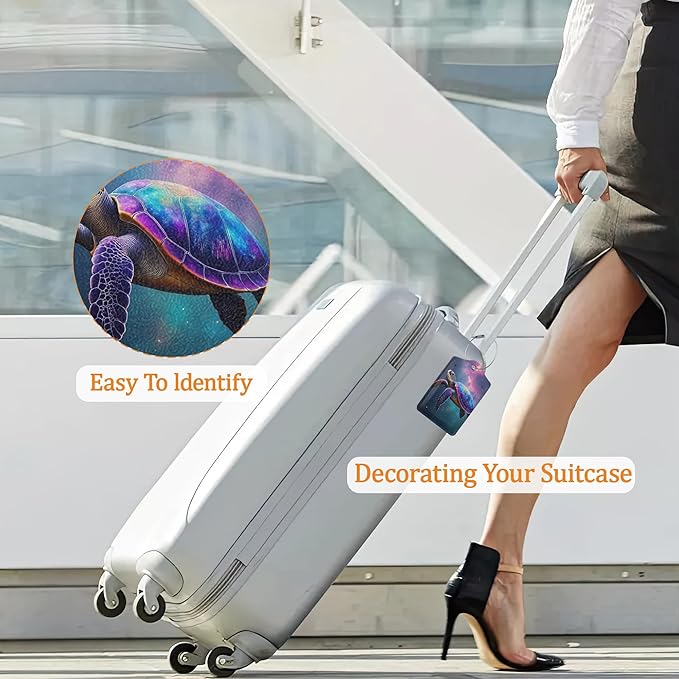 Turtle Luggage Tags for Suitcase 3 Pack, Privacy Cover ID Label with Stainless Steel Loop and Address Card for Travel Bag Suitcase