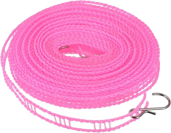 uxcell Portable Clothesline, 26.24ft Nylon Windproof Non-Slip Washing Line Rope for Courtyard Outdoor Travel Camping Laundry Drying, Pink