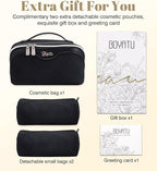 BOYATU Travel Makeup Bags Cosmetic Organizer Bag: 3-Set Large Capacity Make up Bag - PU Leather Toiletry Bags for Women - Wide Open Portable Pouch with Divider & Handle (A-Black)