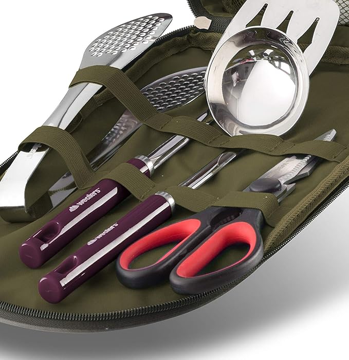 Wealers Camp Kitchen Cooking Utensil Set Travel Organizer Grill Accessories Portable Compact Gear for Backpacking BBQ Camping Hiking Travel Cookware Kit Water Resistant Case