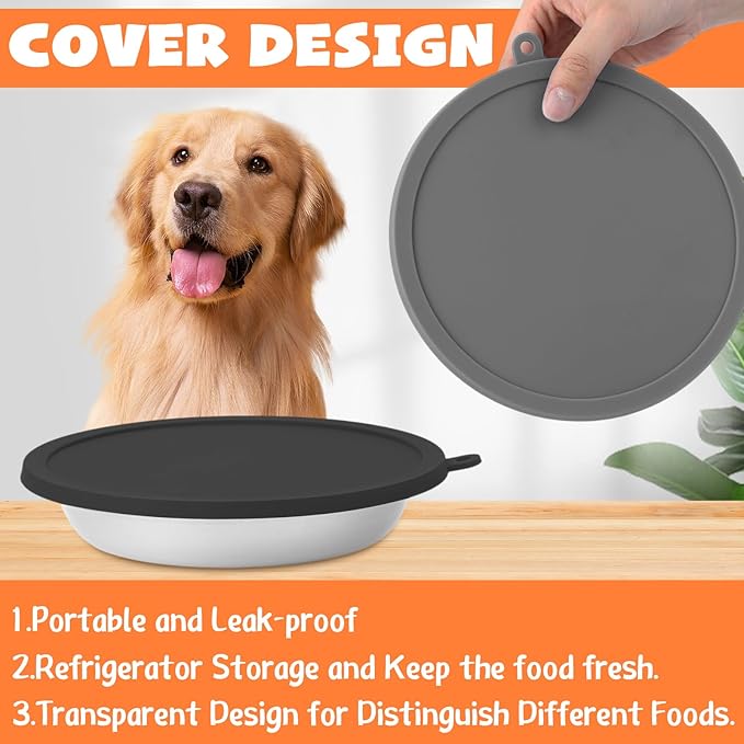 Patelai 4 Pcs Stainless Steel Dog Bowls with Silicone Lids Portable Food and Water Dishes for Pets Sealable Containers for 6.3" for Cats & Small Dogs (Black,Gray)