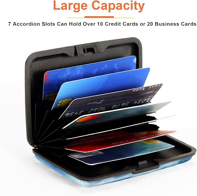 Mayski Credit Card Holder, RFID Blocking, Aluminum Alloy Hard Case, Small Mini Business Metal Wallet for Women Men, Ocean