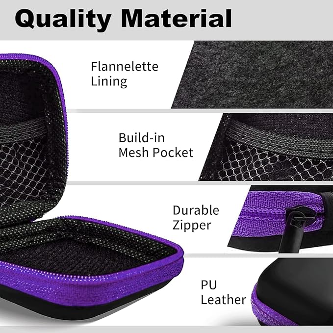 Square Earbud Case Portable EVA Carrying Case Storage Bag Cell Phone Accessories Organizer with Carabiner for Earphone, Earbud, Earpieces, SD Memory Card, Camera Chips, Tech Pouch, Purple