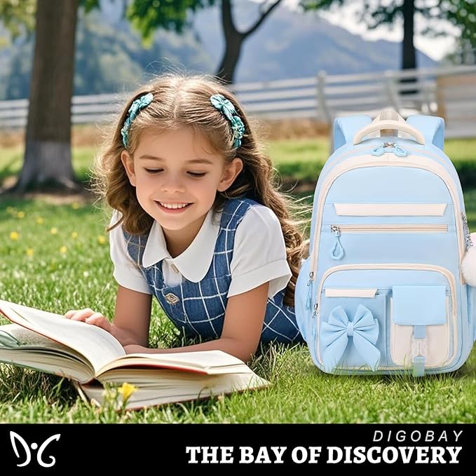 DIGOBAY Backpack for Girls, 3PCS Girls Backpack for School with Lunch Bag Pencil Case, Cute Kids Teens Bookbag for Kindergarten Elementary Preschool Middle School (Blue)