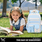 DIGOBAY Backpack for Girls, 3PCS Girls Backpack for School with Lunch Bag Pencil Case, Cute Kids Teens Bookbag for Kindergarten Elementary Preschool Middle School (Blue)