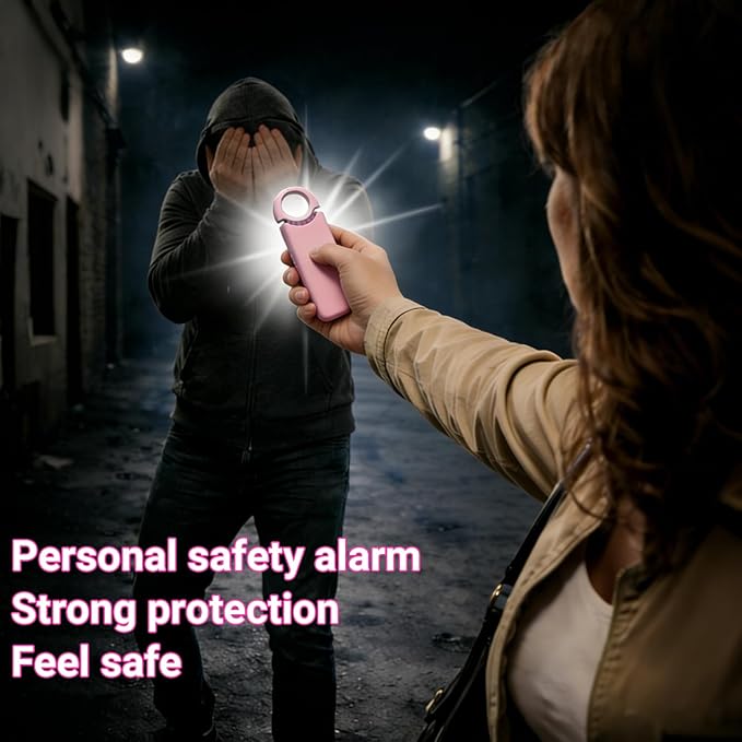 Rechargeable Personal Safety Alarm, 130dB Emergency Siren with LED Flashlight, Portable Keychain for Women, Kids, Elderly, Night Running & Travel (Baby Pink)