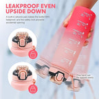 Water Bottle with Straw 1L,Boys Water Bottles with Straw 1 Litre,Waterbottle Leak-Proof Sports Water Bottle,Plastic Drinks Bottles Toxin Free，Bpa-Free (Pink)