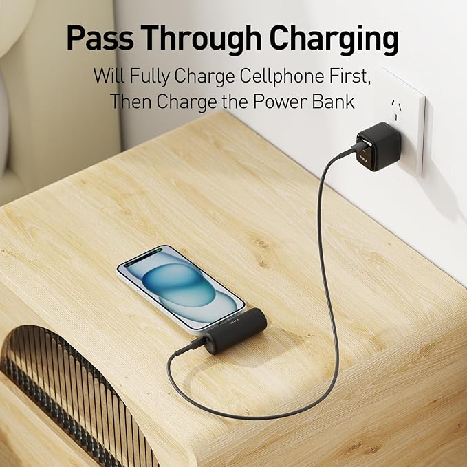 iWALK Portable Charger for iPhone 15/16/17, Power Bank with Build-in USB C Connector, 4,500mAh Battery Pack Phone Charger for iPhone Series, Samsung S22/23/S24 Series and Android, Black