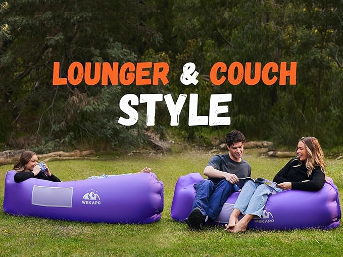 WEKAPO Inflatable Couch Air Lounger Chair - Camping & Beach Accessories, Portable Blow up Sofa for Hiking, Lawn, Indoor/Outdoor Movies & Music Festivals. Lightweight and Easy to Set Up Air Hammock